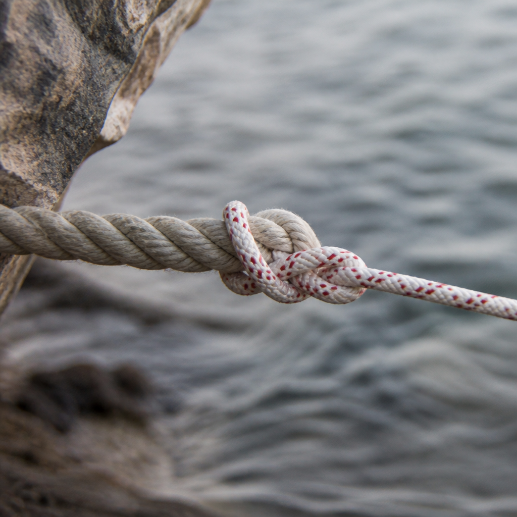 A sheet bend joining a thick rope to a thinner line